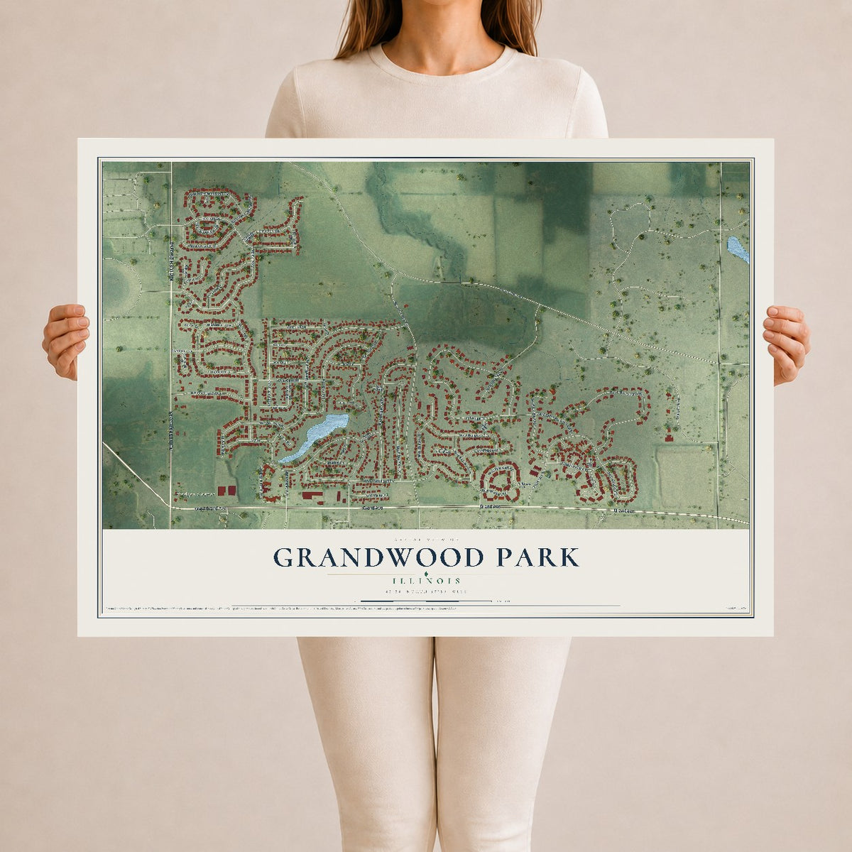 Map of Grandwood Park, Illinois, 24 x 36 inch unframed archival matte print