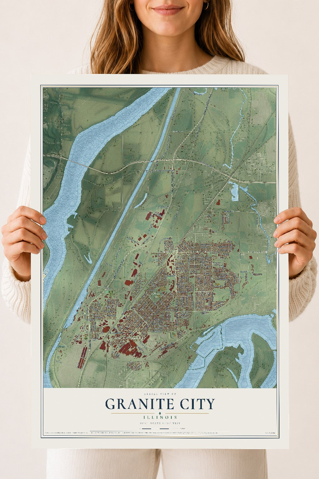 Map of Granite City, Illinois, 18 x 24 inch unframed archival matte print