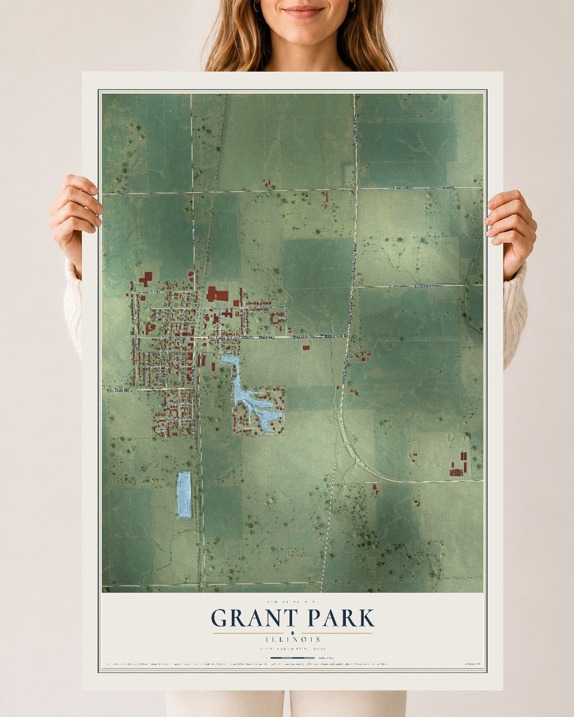 Map of Grant Park, Illinois, 24 x 36 inch unframed archival matte print