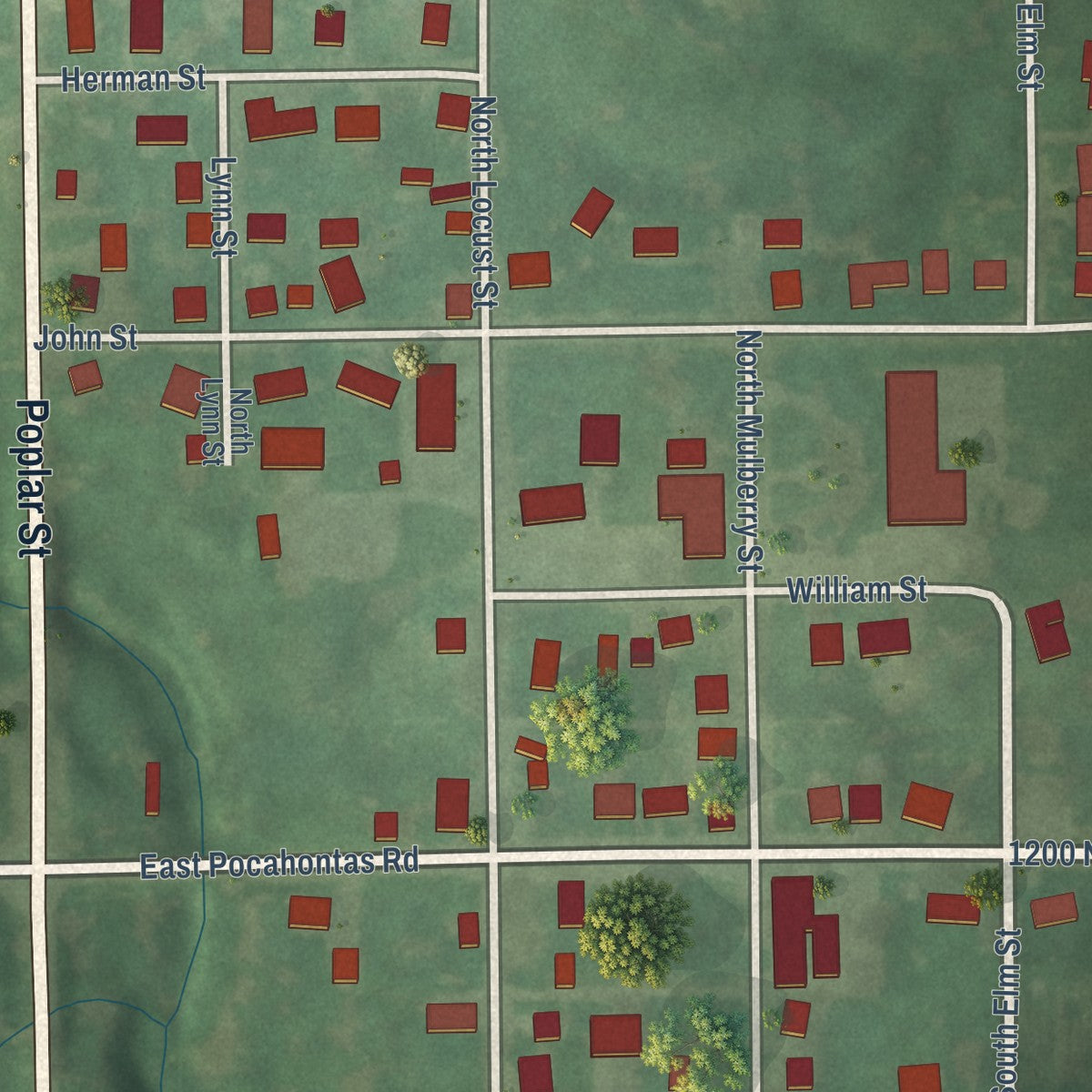 Close-up of the map of Grantfork, Illinois print showing street and building detail