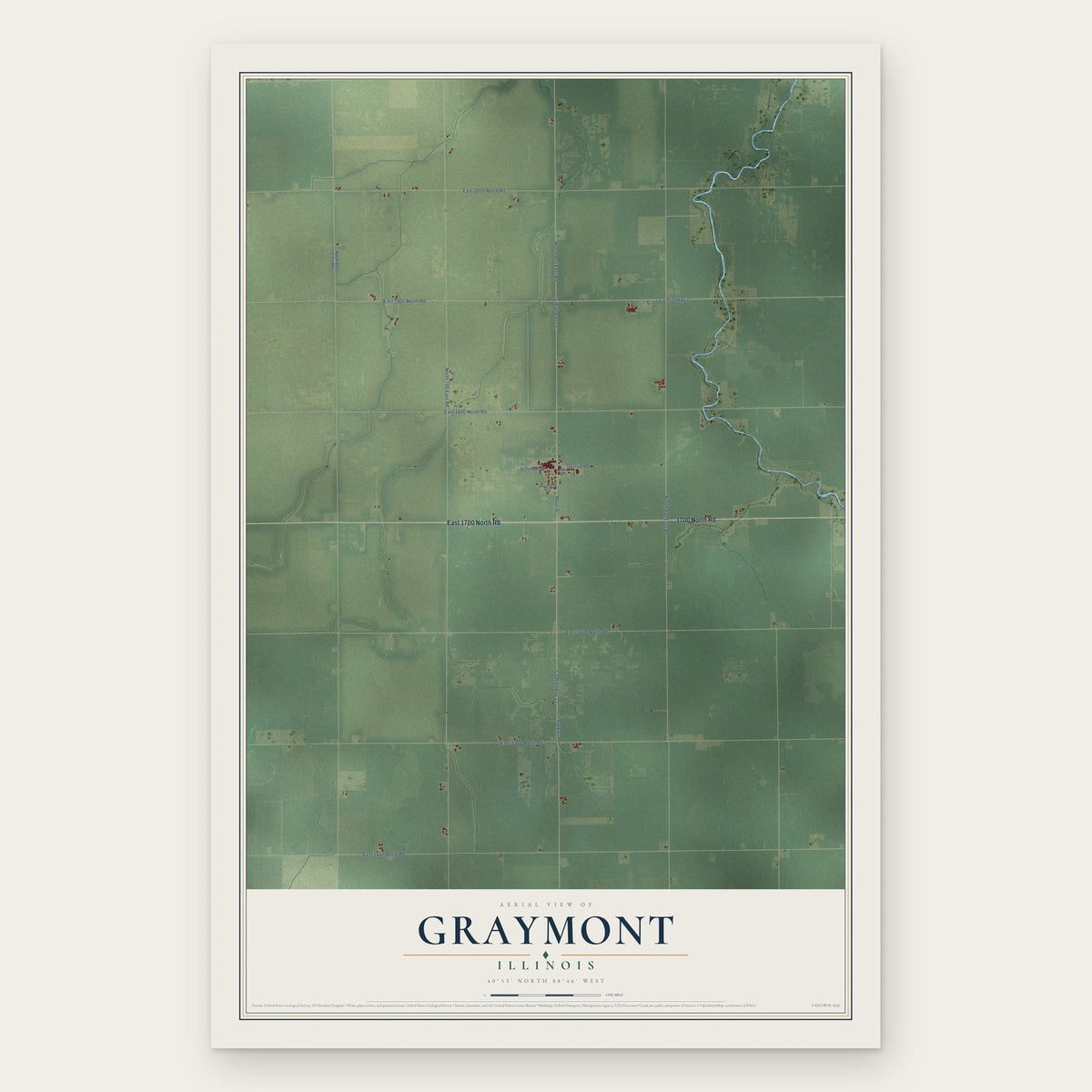 Graymont, Illinois map print, the full design