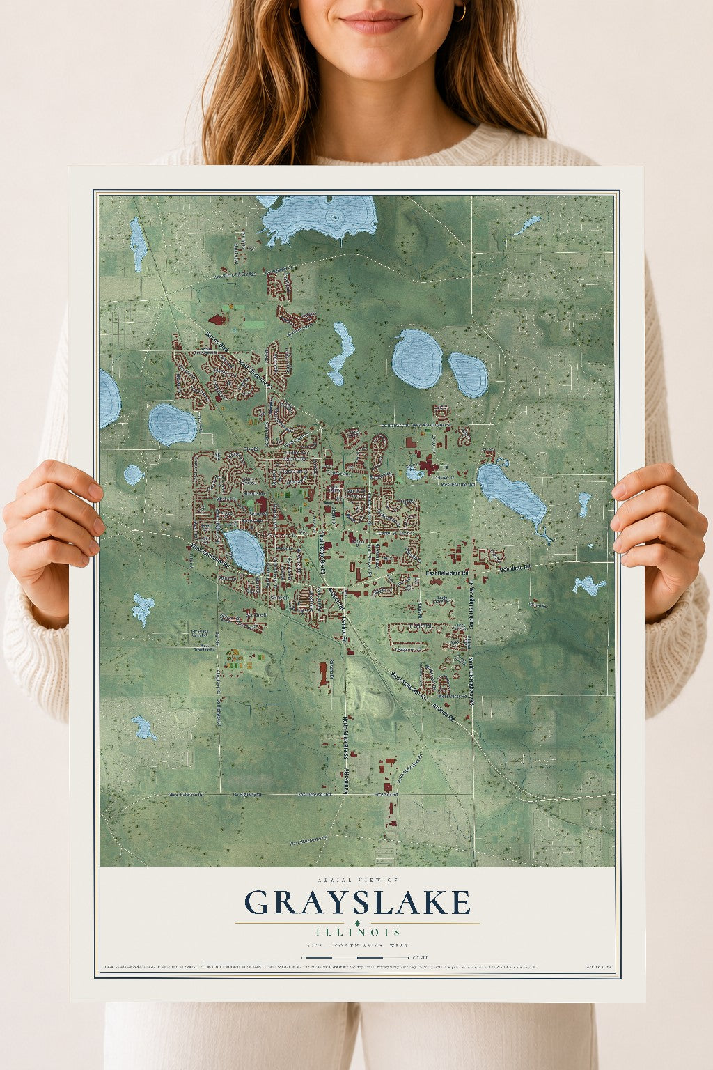 Map of Grayslake, Illinois, 18 x 24 inch unframed archival matte print