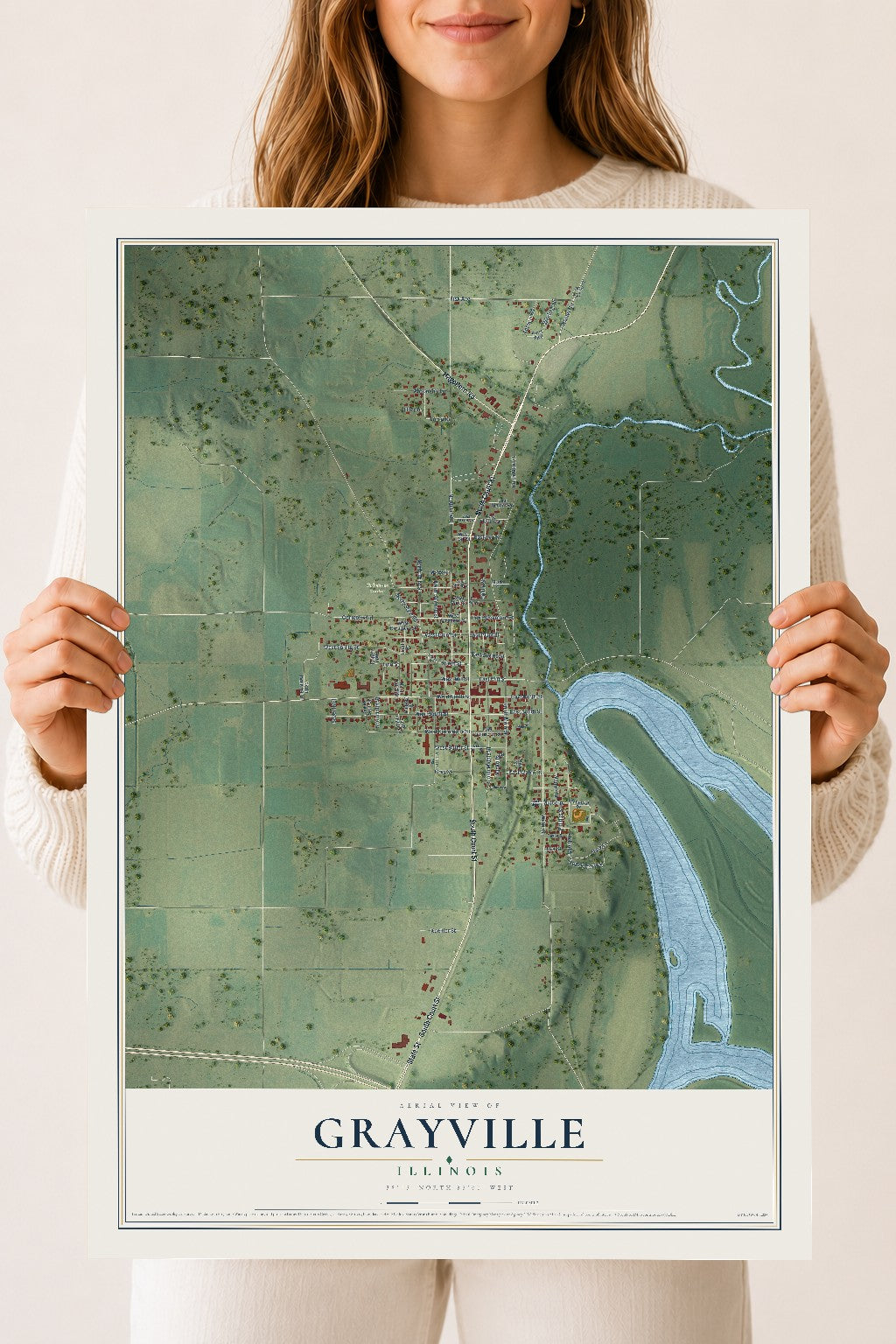 Map of Grayville, Illinois, 18 x 24 inch unframed archival matte print