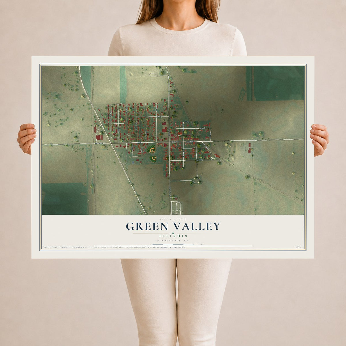 Map of Green Valley, Illinois, 24 x 36 inch unframed archival matte print