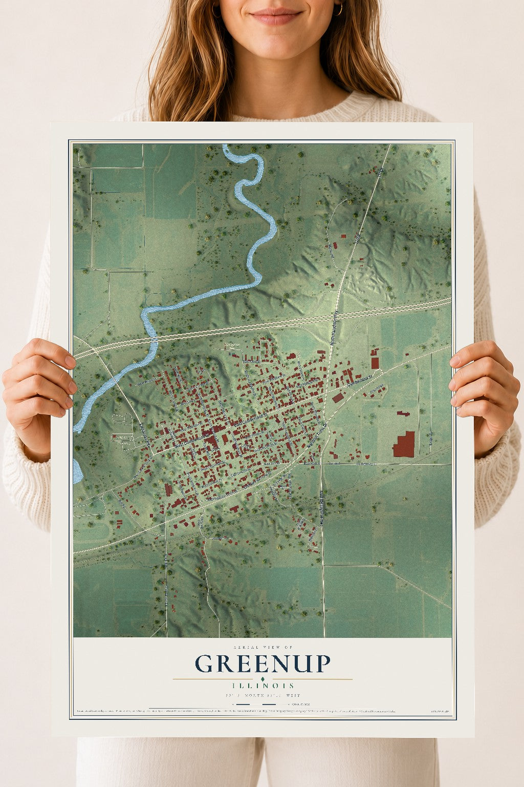 Map of Greenup, Illinois, 18 x 24 inch unframed archival matte print
