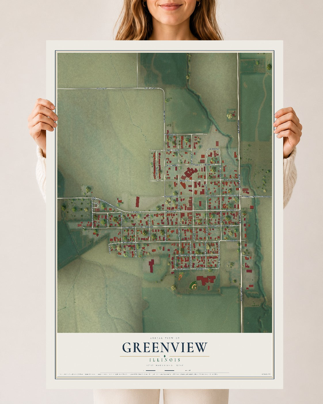 Map of Greenview, Illinois, 24 x 36 inch unframed archival matte print