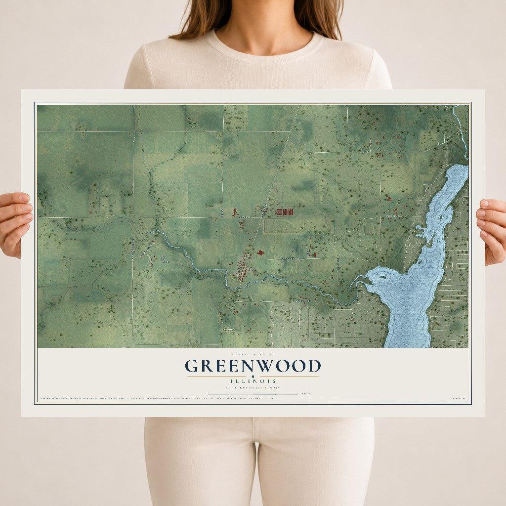 Map of Greenwood, Illinois, 18 x 24 inch unframed archival matte print