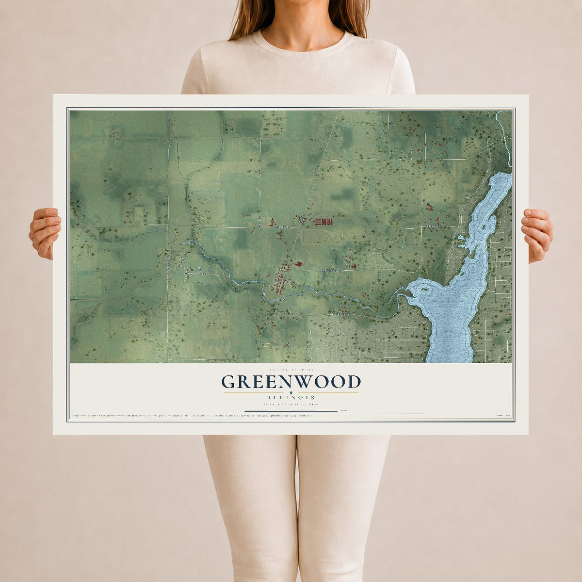 Map of Greenwood, Illinois, 24 x 36 inch unframed archival matte print