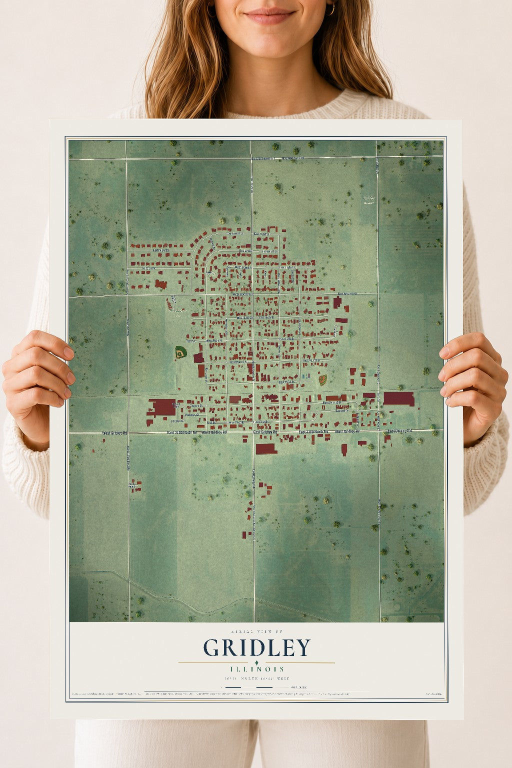 Map of Gridley, Illinois, 18 x 24 inch unframed archival matte print