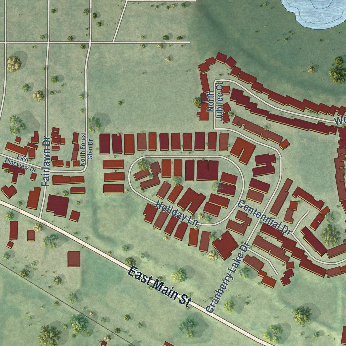 Second close-up of the map of Hainesville, Illinois print showing more streets and buildings
