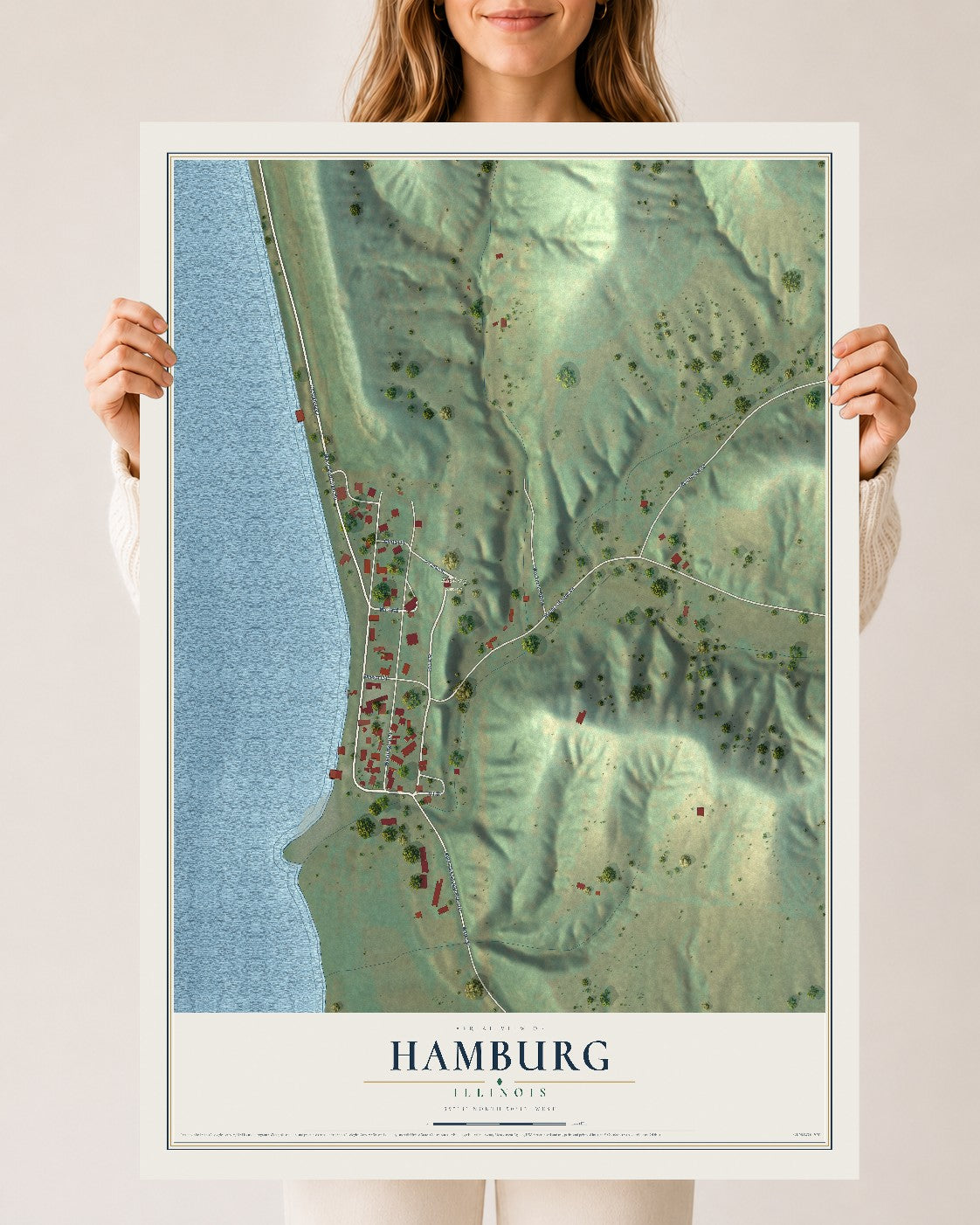 Map of Hamburg, Illinois, 24 x 36 inch unframed archival matte print