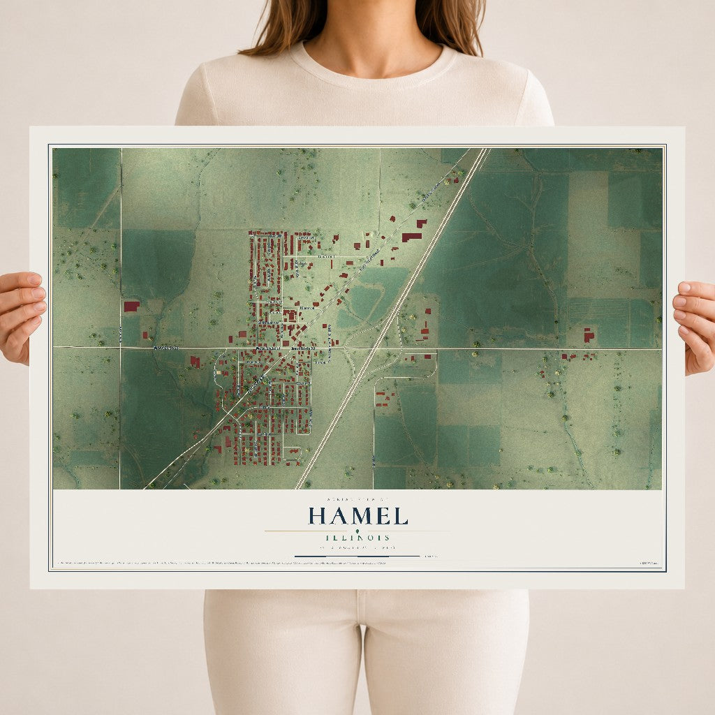 Map of Hamel, Illinois, 18 x 24 inch unframed archival matte print