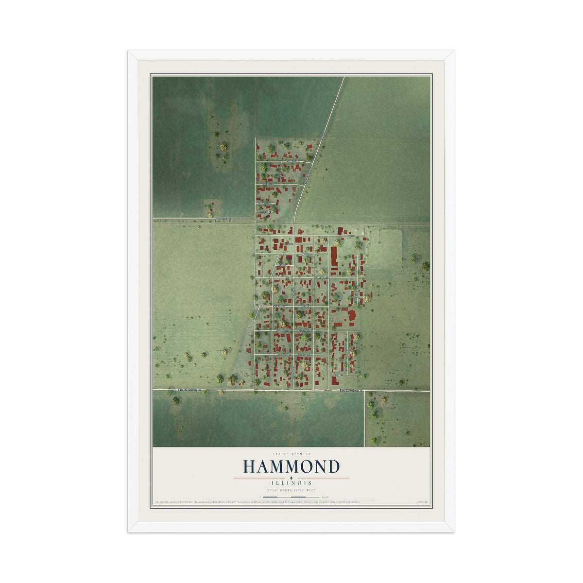 Map of Hammond, Illinois, 12 x 18 inch print in a white wood frame