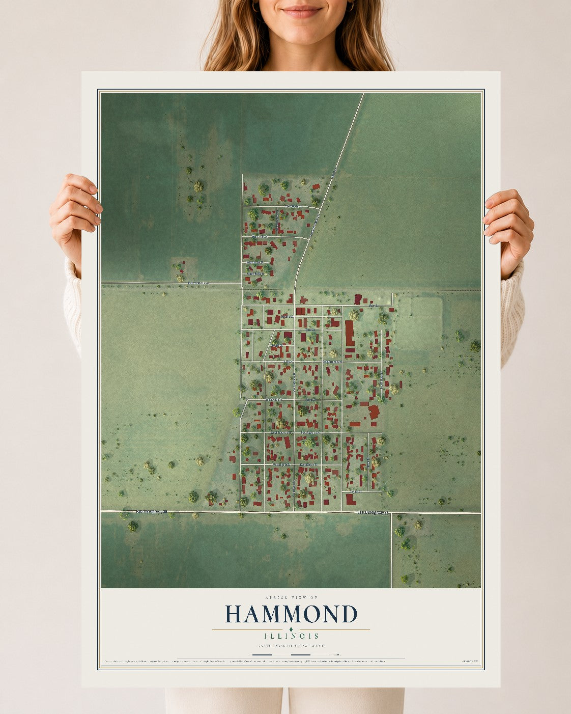 Map of Hammond, Illinois, 24 x 36 inch unframed archival matte print