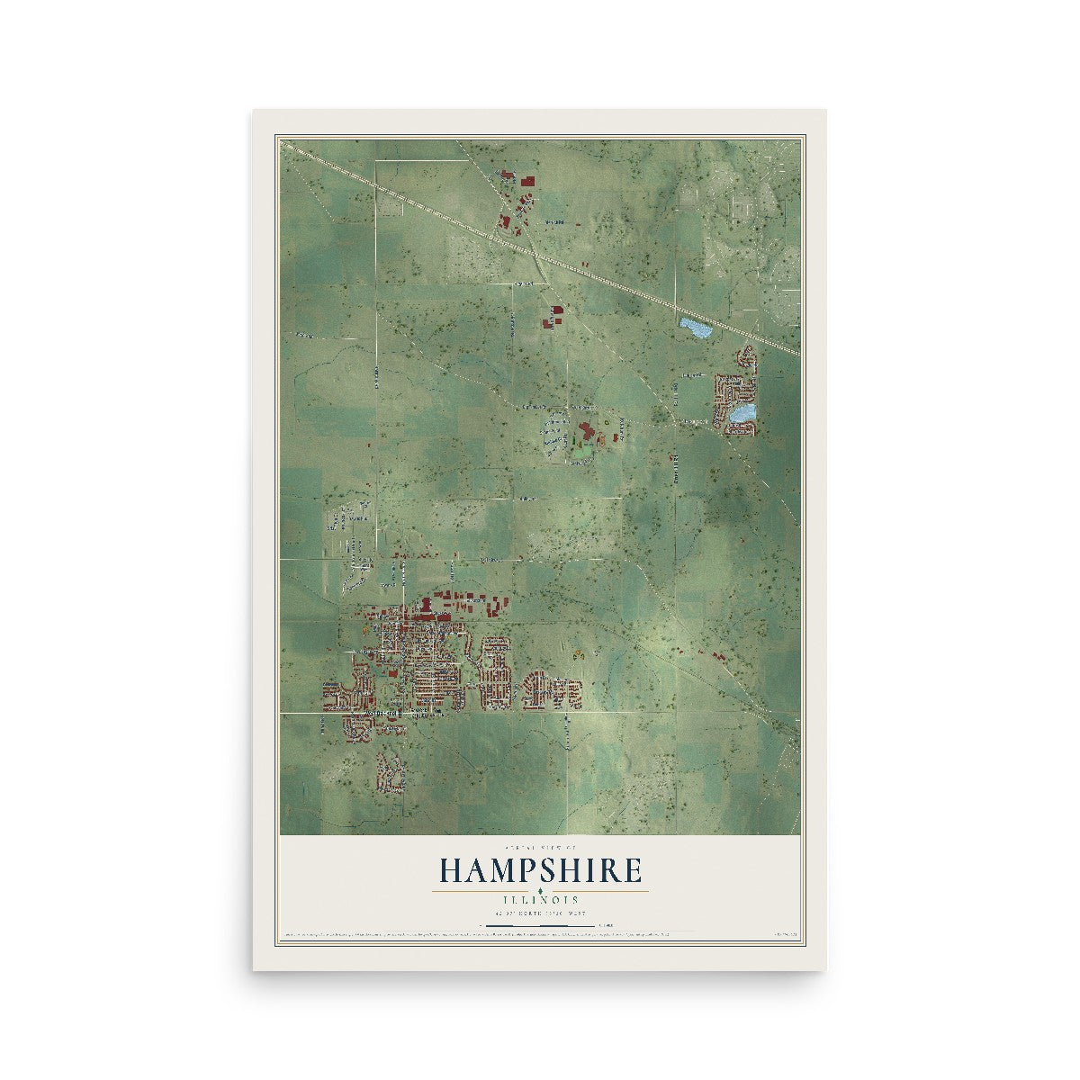 Map of Hampshire, Illinois, 12 x 18 inch unframed archival matte print