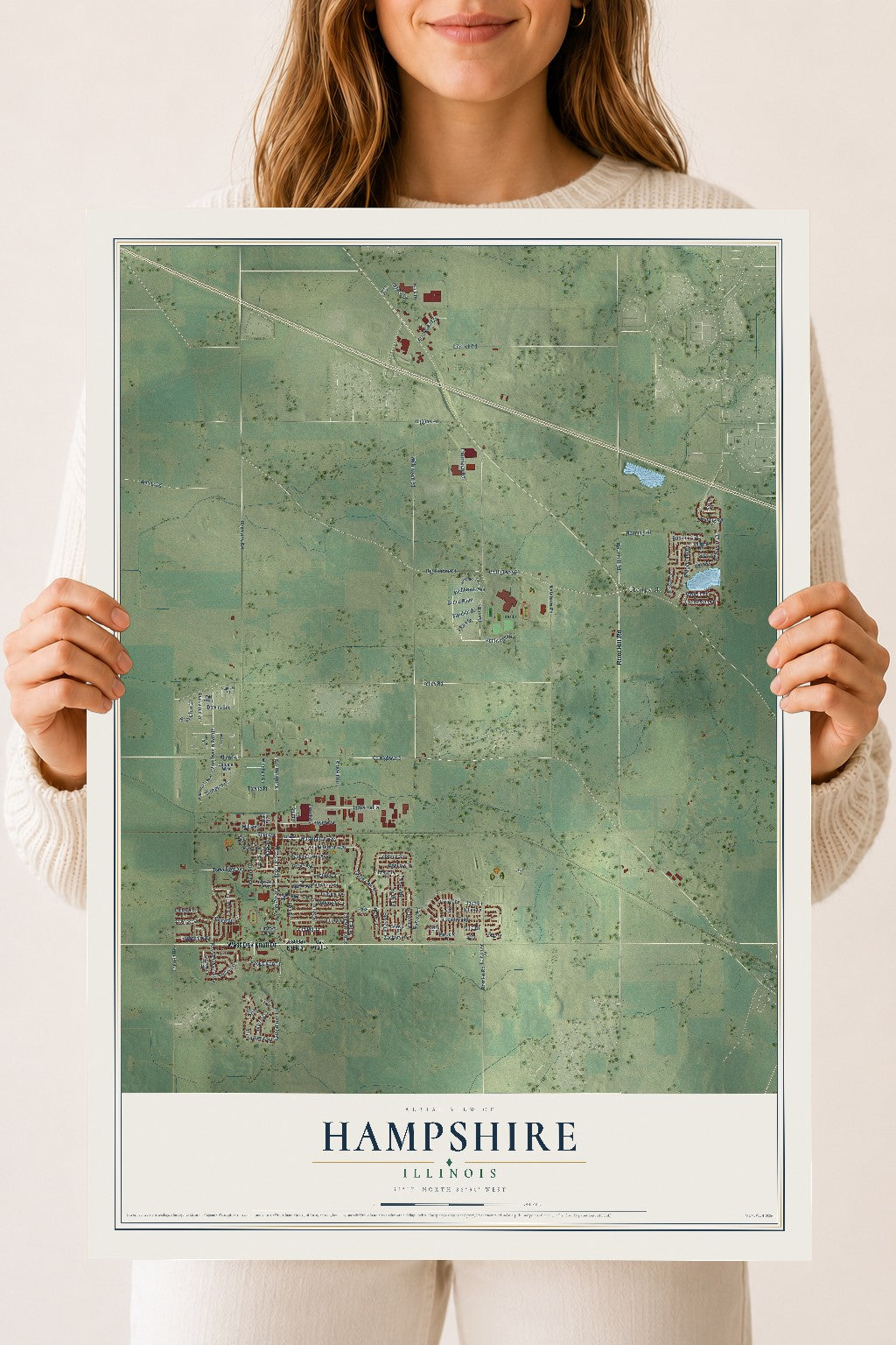 Map of Hampshire, Illinois, 18 x 24 inch unframed archival matte print