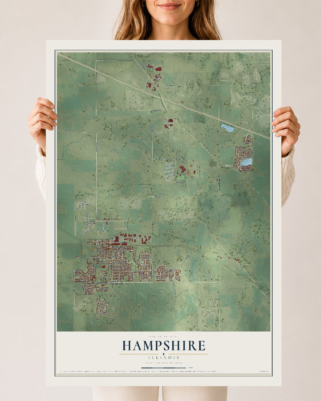 Map of Hampshire, Illinois, 24 x 36 inch unframed archival matte print