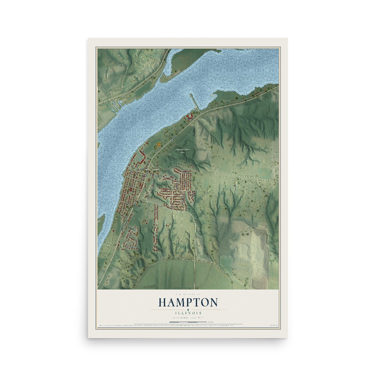 Map of Hampton, Illinois, 12 x 18 inch unframed archival matte print