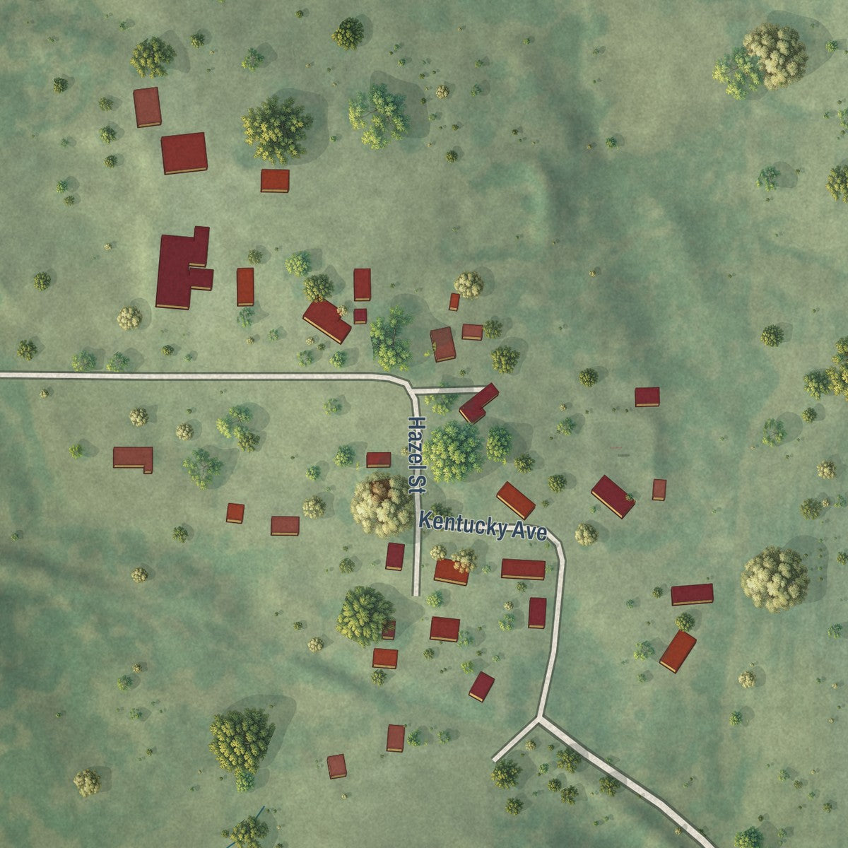Second close-up of the map of Hanaford, Illinois print showing more streets and buildings