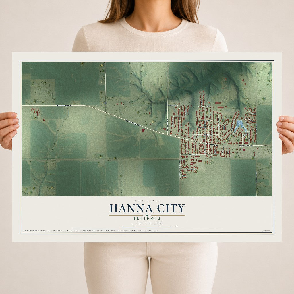 Map of Hanna City, Illinois, 18 x 24 inch unframed archival matte print