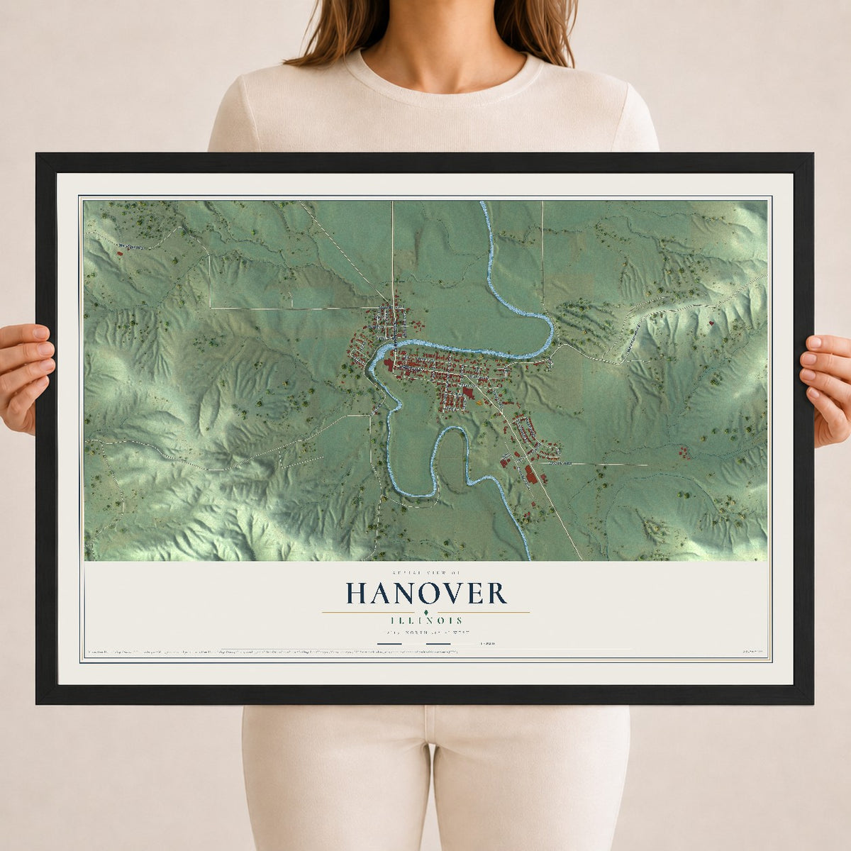 Map of Hanover, Illinois, 18 x 24 inch print in a black wood frame