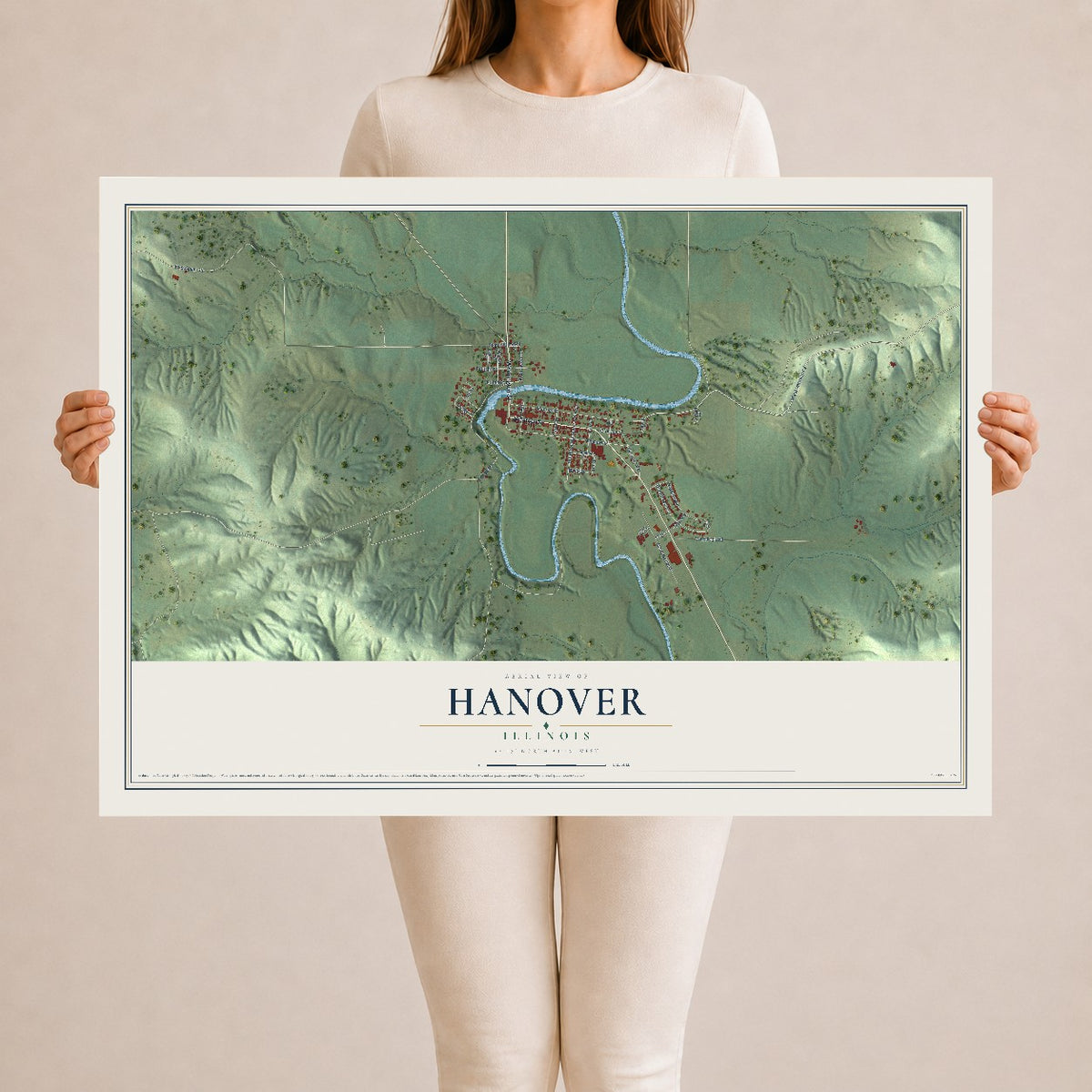 Map of Hanover, Illinois, 24 x 36 inch unframed archival matte print