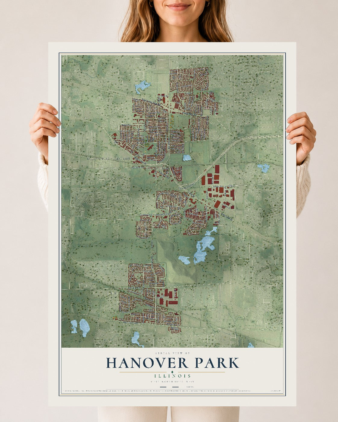 Map of Hanover Park, Illinois, 24 x 36 inch unframed archival matte print