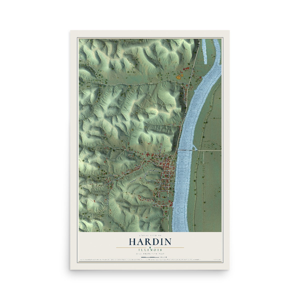 Map of Hardin, Illinois, 12 x 18 inch unframed archival matte print