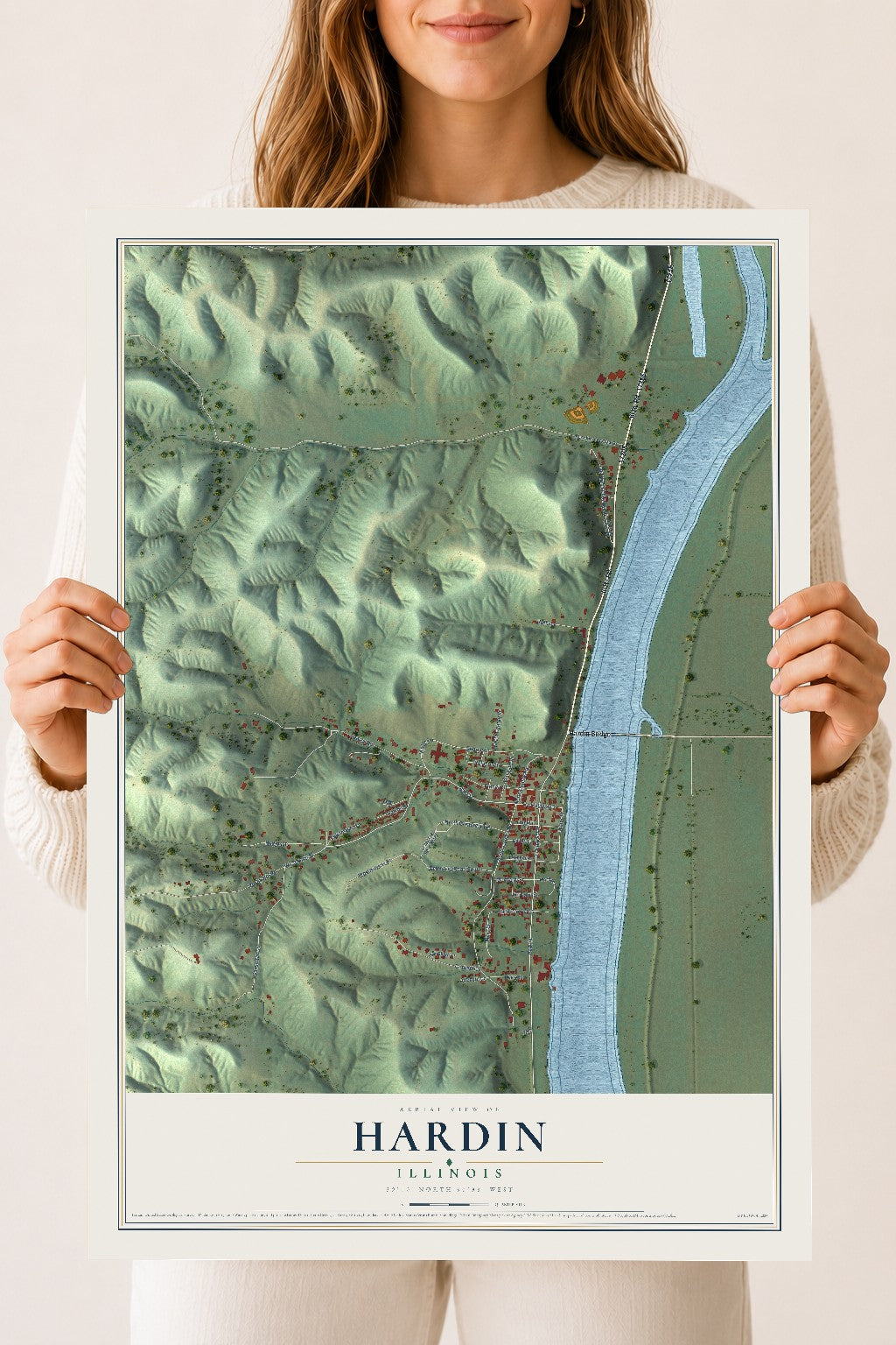 Map of Hardin, Illinois, 18 x 24 inch unframed archival matte print