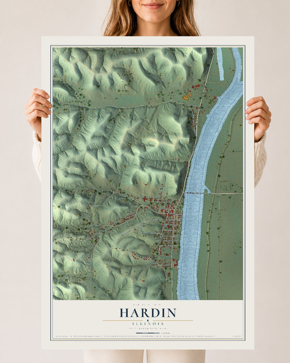 Map of Hardin, Illinois, 24 x 36 inch unframed archival matte print