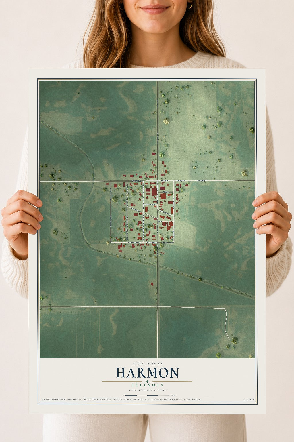 Map of Harmon, Illinois, 18 x 24 inch unframed archival matte print