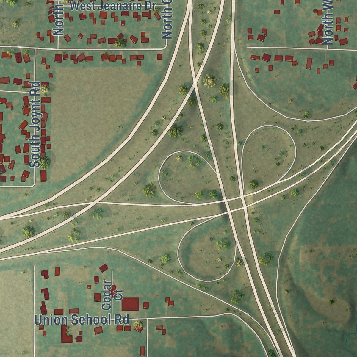 Close-up of the map of Harristown, Illinois print showing street and building detail
