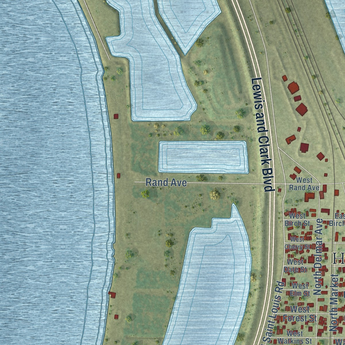 Second close-up of the map of Hartford, Illinois print showing more streets and buildings