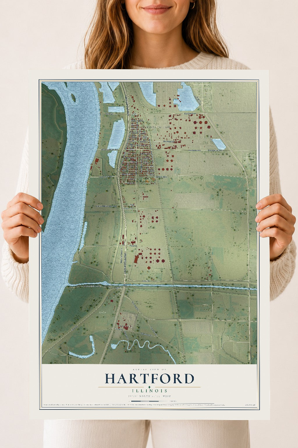Map of Hartford, Illinois, 18 x 24 inch unframed archival matte print