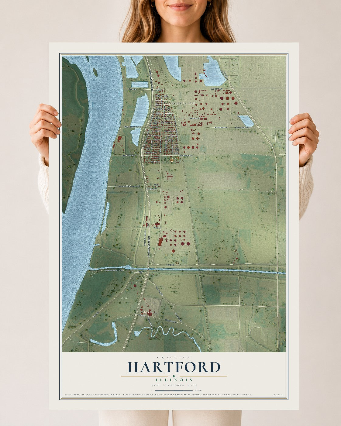 Map of Hartford, Illinois, 24 x 36 inch unframed archival matte print