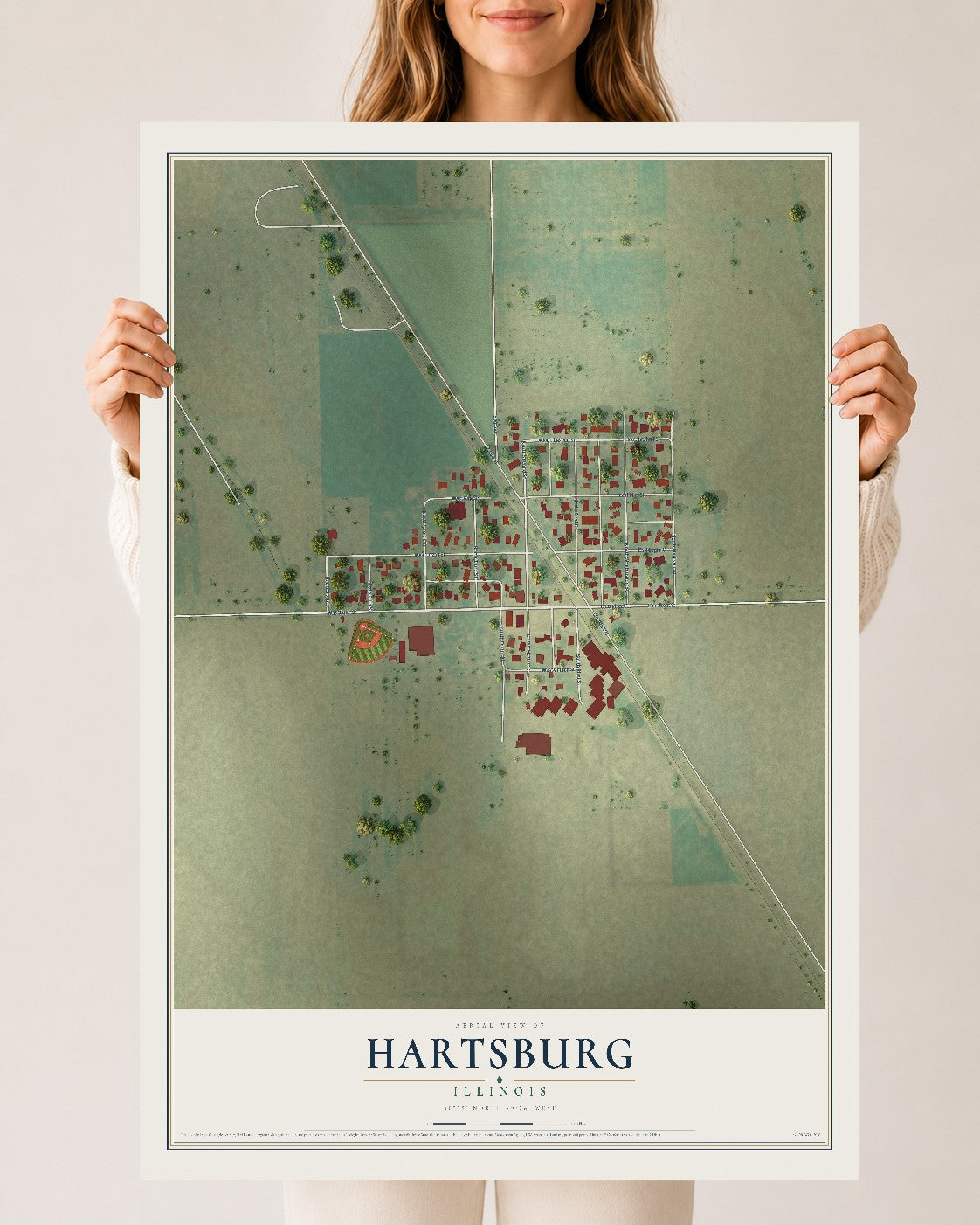 Map of Hartsburg, Illinois, 24 x 36 inch unframed archival matte print