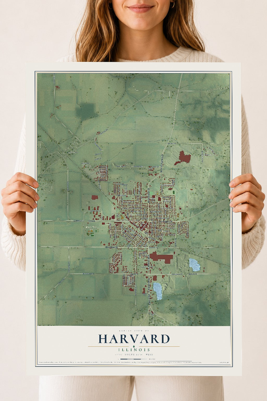 Map of Harvard, Illinois, 18 x 24 inch unframed archival matte print