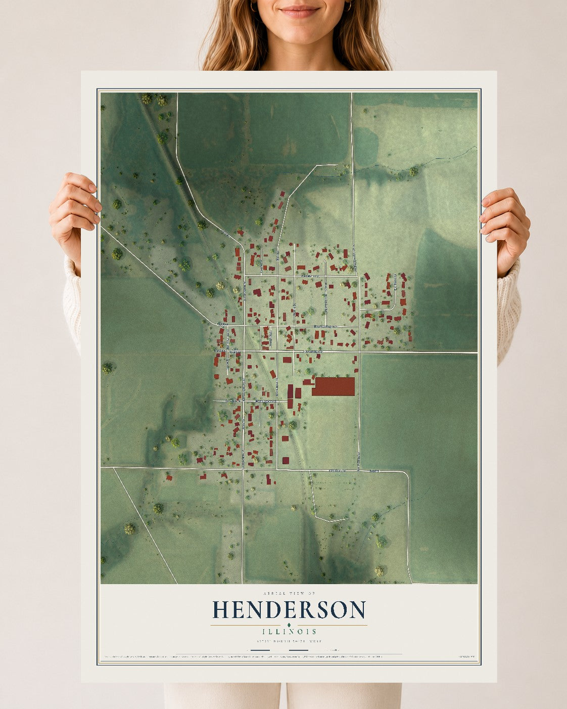 Map of Henderson, Illinois, 24 x 36 inch unframed archival matte print