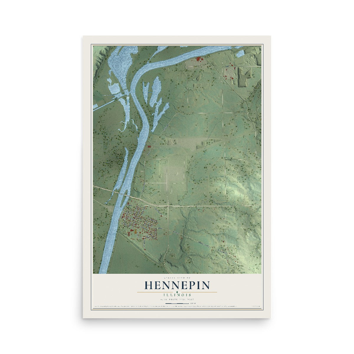Map of Hennepin, Illinois, 12 x 18 inch unframed archival matte print