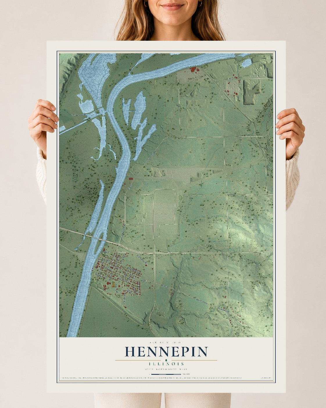 Map of Hennepin, Illinois, 24 x 36 inch unframed archival matte print