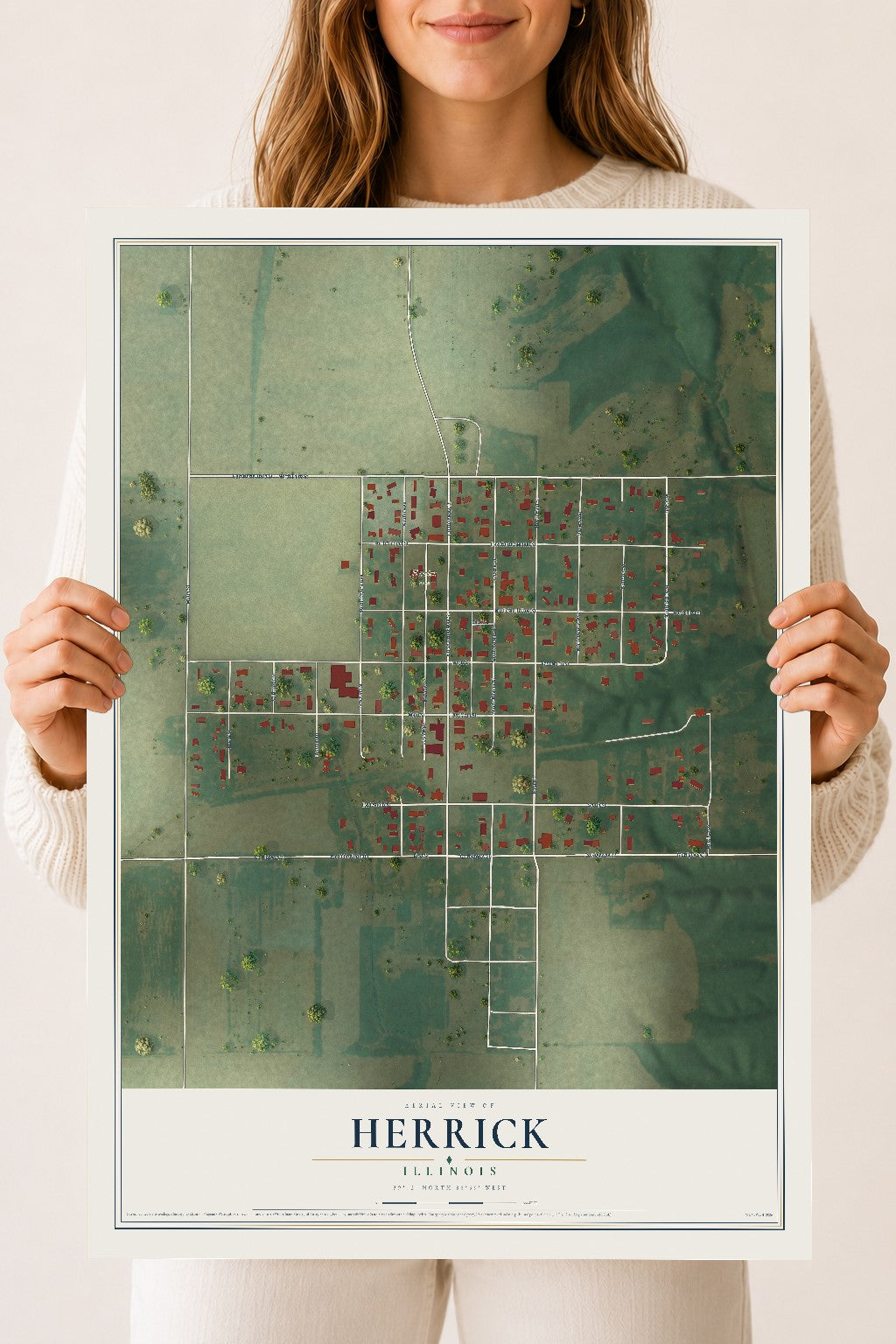 Map of Herrick, Illinois, 18 x 24 inch unframed archival matte print