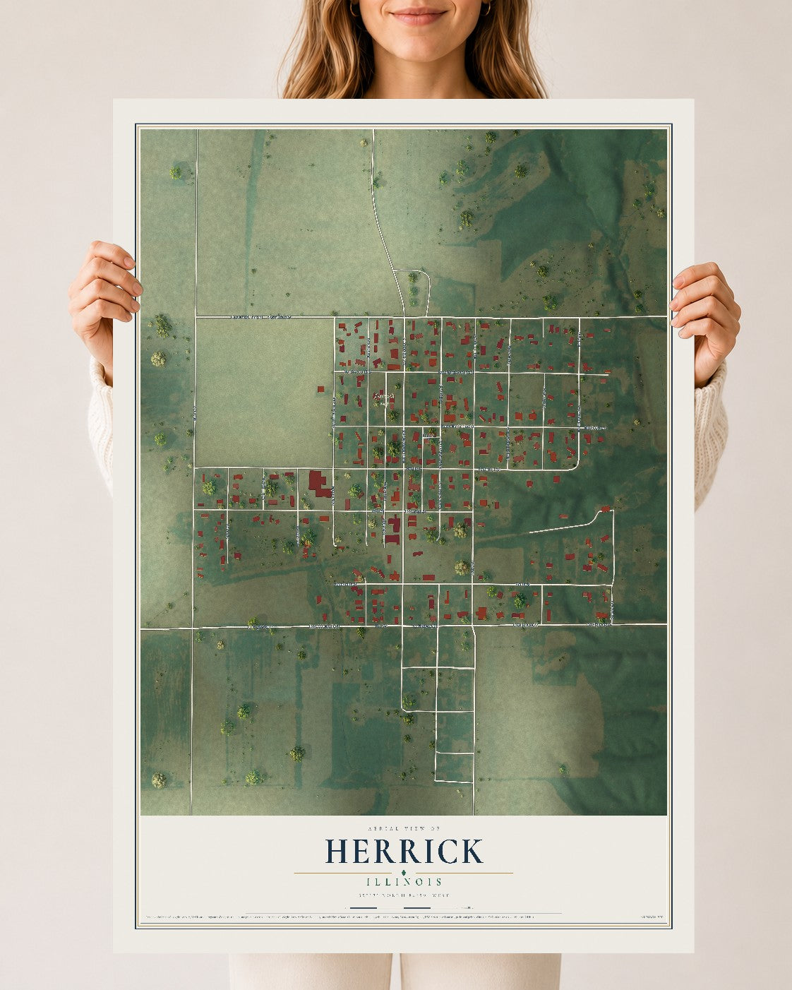 Map of Herrick, Illinois, 24 x 36 inch unframed archival matte print