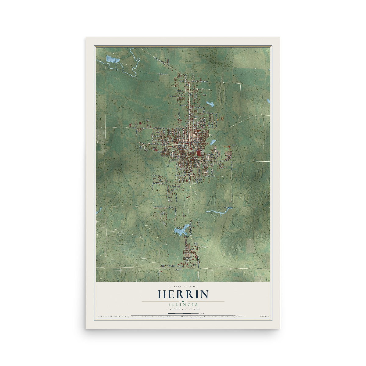 Map of Herrin, Illinois, 12 x 18 inch unframed archival matte print
