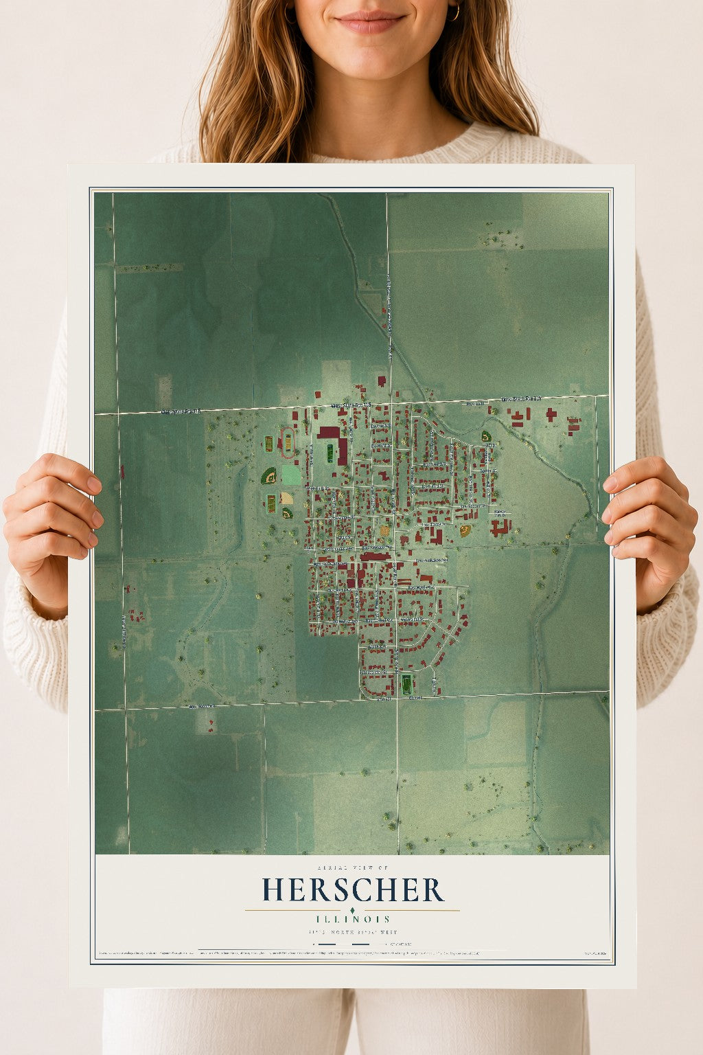 Map of Herscher, Illinois, 18 x 24 inch unframed archival matte print