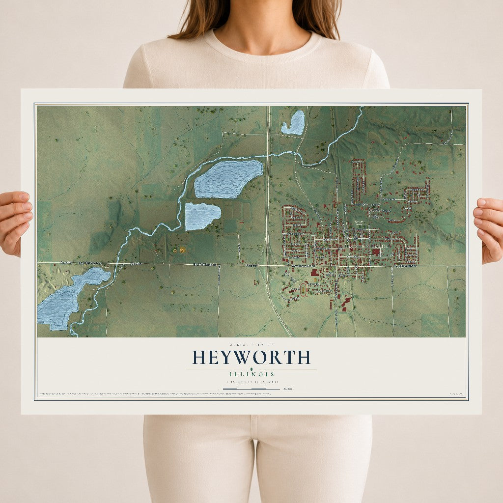 Map of Heyworth, Illinois, 18 x 24 inch unframed archival matte print