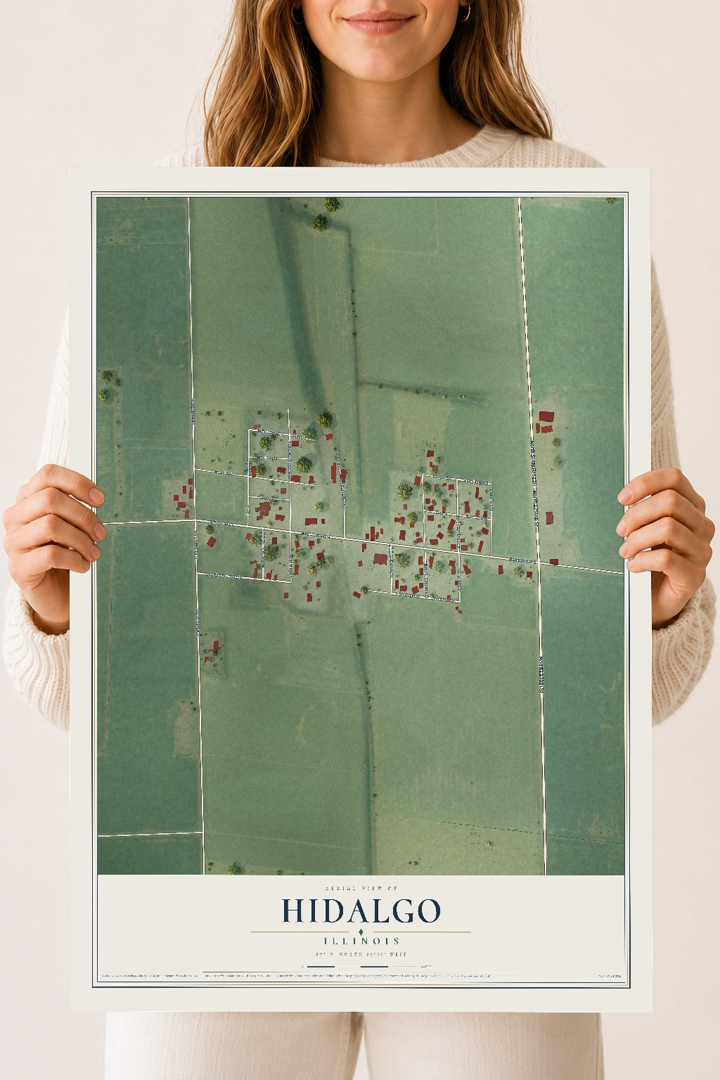 Map of Hidalgo, Illinois, 18 x 24 inch unframed archival matte print