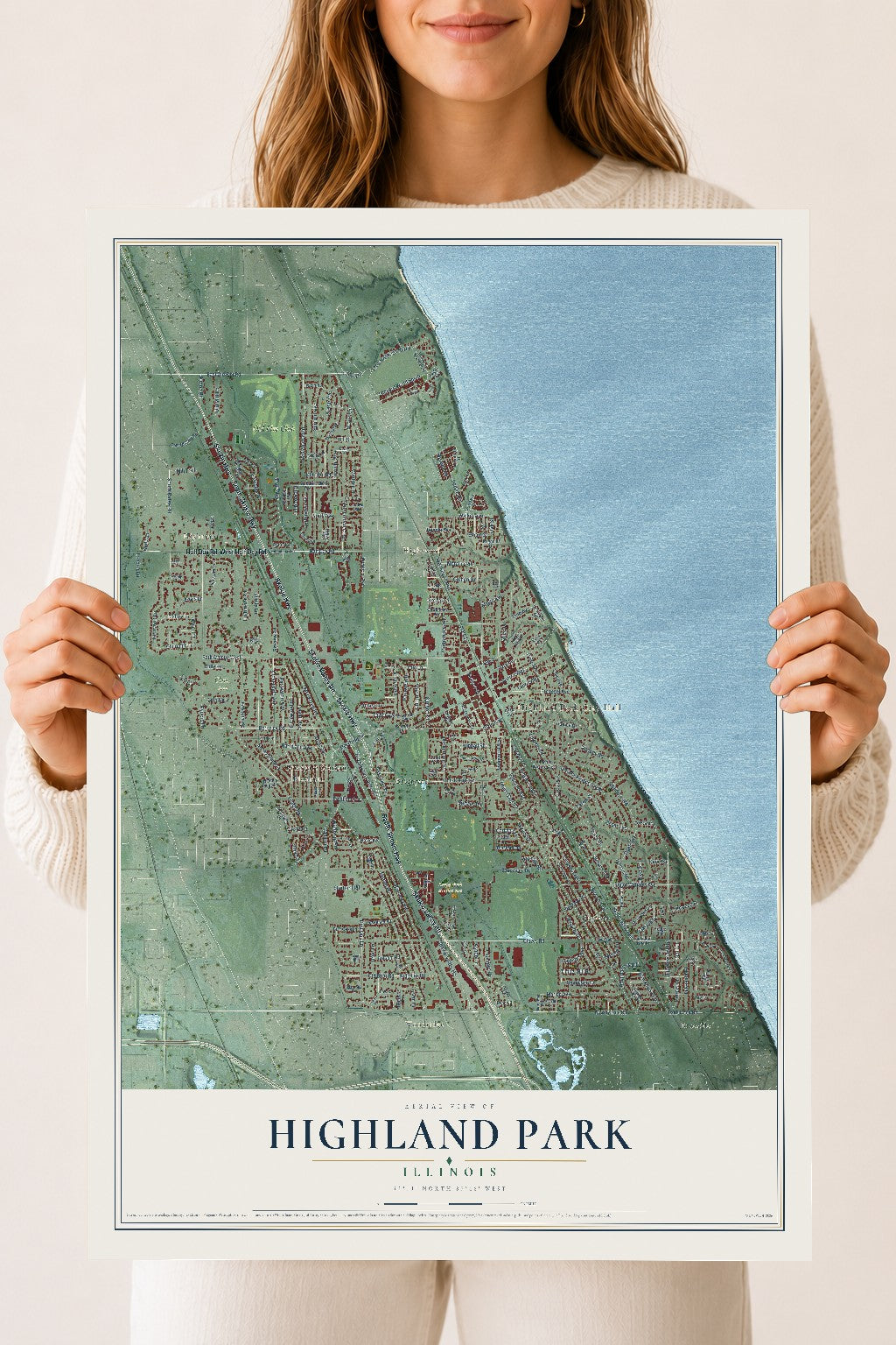 Map of Highland Park, Illinois, 18 x 24 inch unframed archival matte print