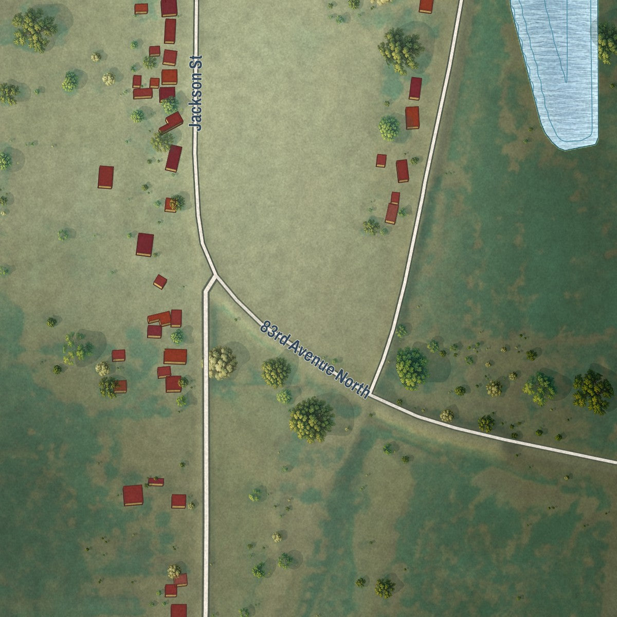 Second close-up of the map of Hillsdale, Illinois print showing more streets and buildings