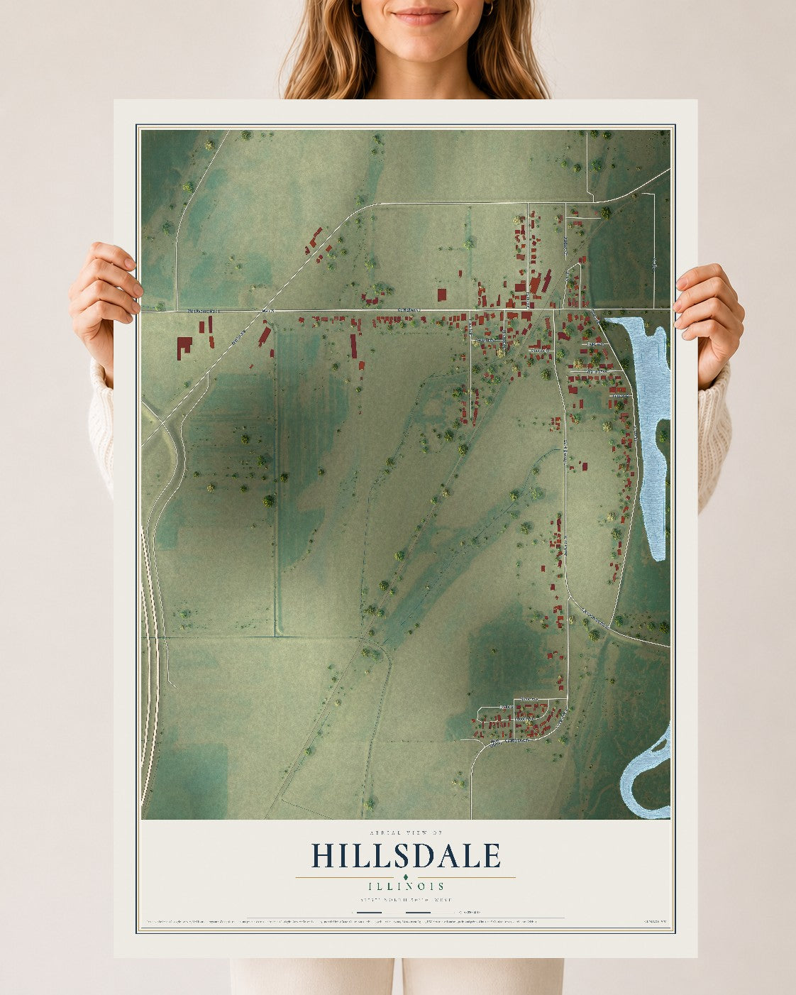 Map of Hillsdale, Illinois, 24 x 36 inch unframed archival matte print