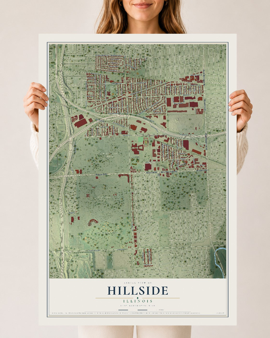 Map of Hillside, Illinois, 24 x 36 inch unframed archival matte print